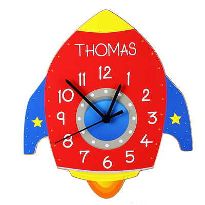 Personalised Memento Wooden Personalised Rocket Shape Wooden Clock