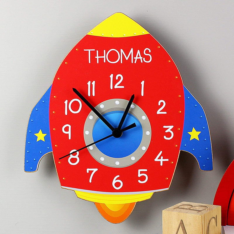 Personalised Memento Wooden Personalised Rocket Shape Wooden Clock