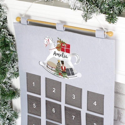 Personalised Memento Christmas Decorations Personalised Rocking Horse Advent Calendar In Silver Grey