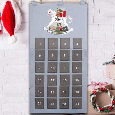 Personalised Memento Christmas Decorations Personalised Rocking Horse Advent Calendar In Silver Grey