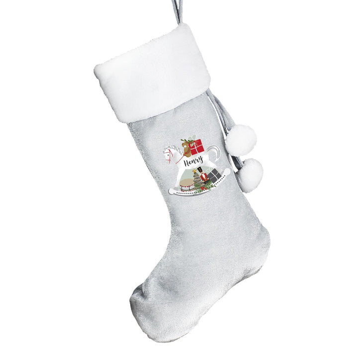 Personalised Memento Personalised Rocking Horse Luxury Silver Grey Stocking