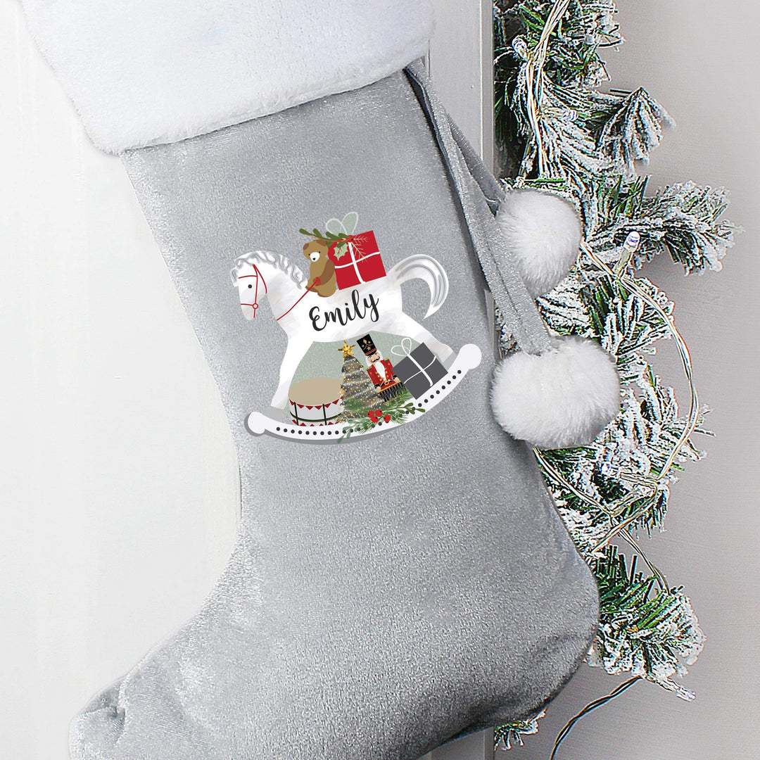 Personalised Memento Personalised Rocking Horse Luxury Silver Grey Stocking