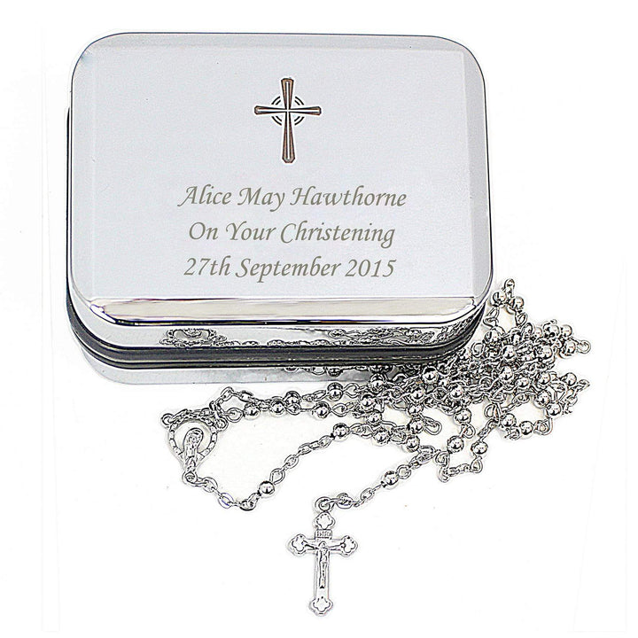 Personalised Memento Trinket, Jewellery &amp; Keepsake Boxes Personalised Rosary Beads and Cross Trinket Box