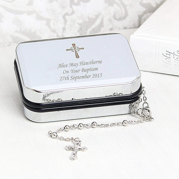 Personalised Memento Trinket, Jewellery &amp; Keepsake Boxes Personalised Rosary Beads and Cross Trinket Box