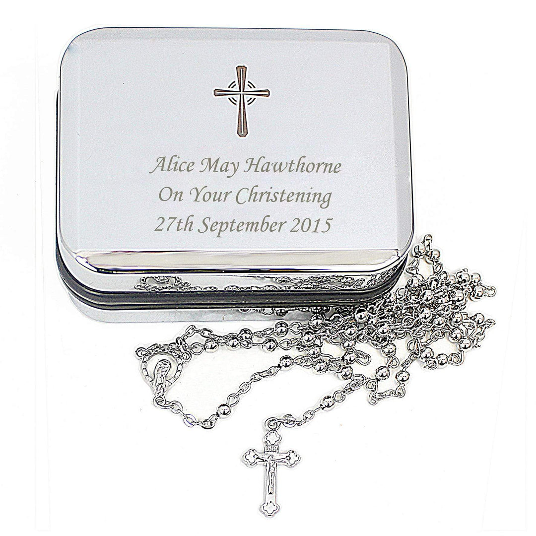 Personalised Memento Trinket, Jewellery &amp; Keepsake Boxes Personalised Rosary Beads and Cross Trinket Box