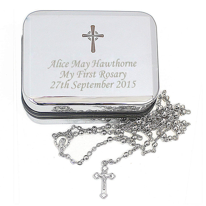 Personalised Memento Trinket, Jewellery &amp; Keepsake Boxes Personalised Rosary Beads and Cross Trinket Box