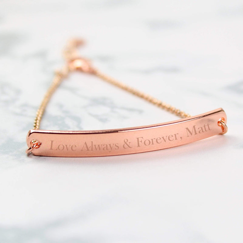 Personalised Memento Jewellery Personalised Rose Gold Tone Bar Bracelet