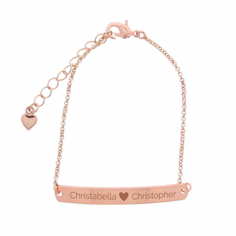 Personalised Memento Jewellery Personalised Rose Gold Tone Heart Bar Bracelet