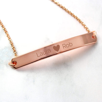 Personalised Memento Jewellery Personalised Rose Gold Tone Heart Bar Bracelet