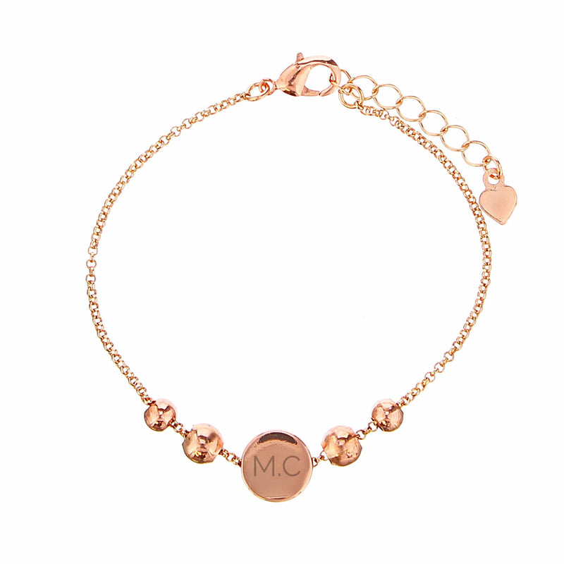 Personalised Memento Jewellery Personalised Rose Gold Tone Initials Disc Bracelet