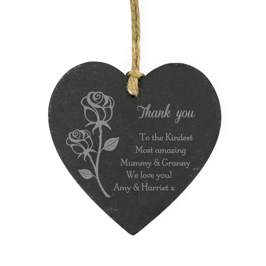 Personalised Memento Hanging Decorations &amp; Signs Personalised Rose Slate Heart Decoration