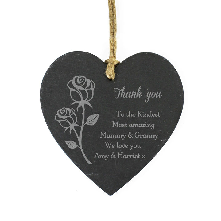 Personalised Memento Hanging Decorations &amp; Signs Personalised Rose Slate Heart Decoration