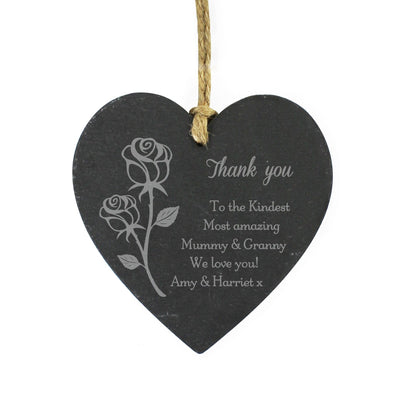 Personalised Memento Hanging Decorations & Signs Personalised Rose Slate Heart Decoration