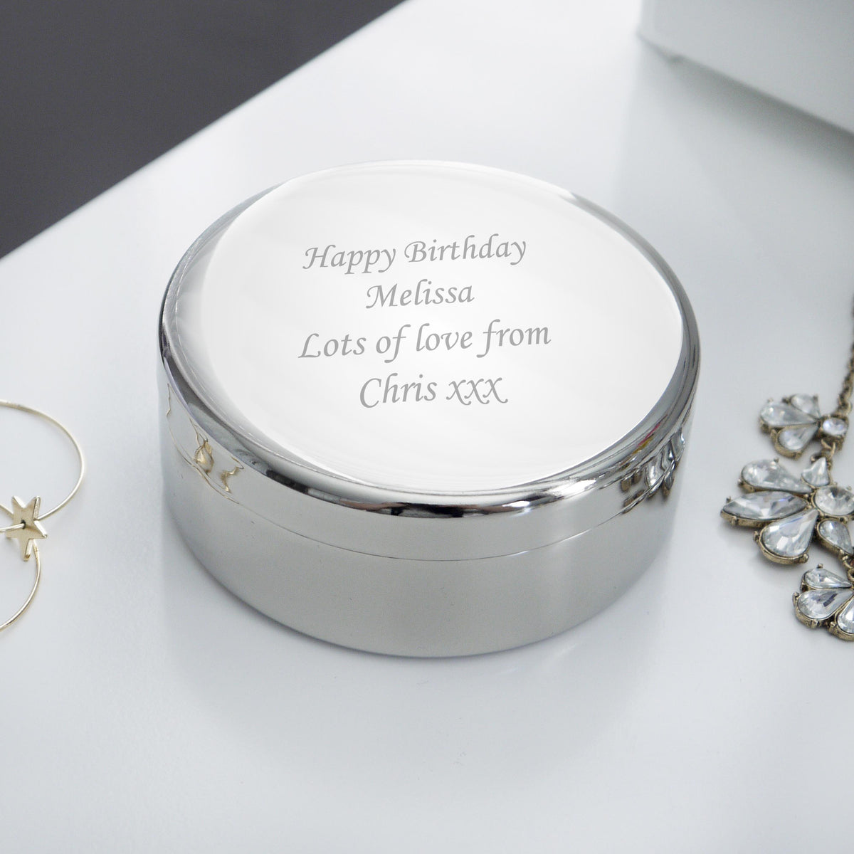 Personalised Memento Personalised Round Trinket Box