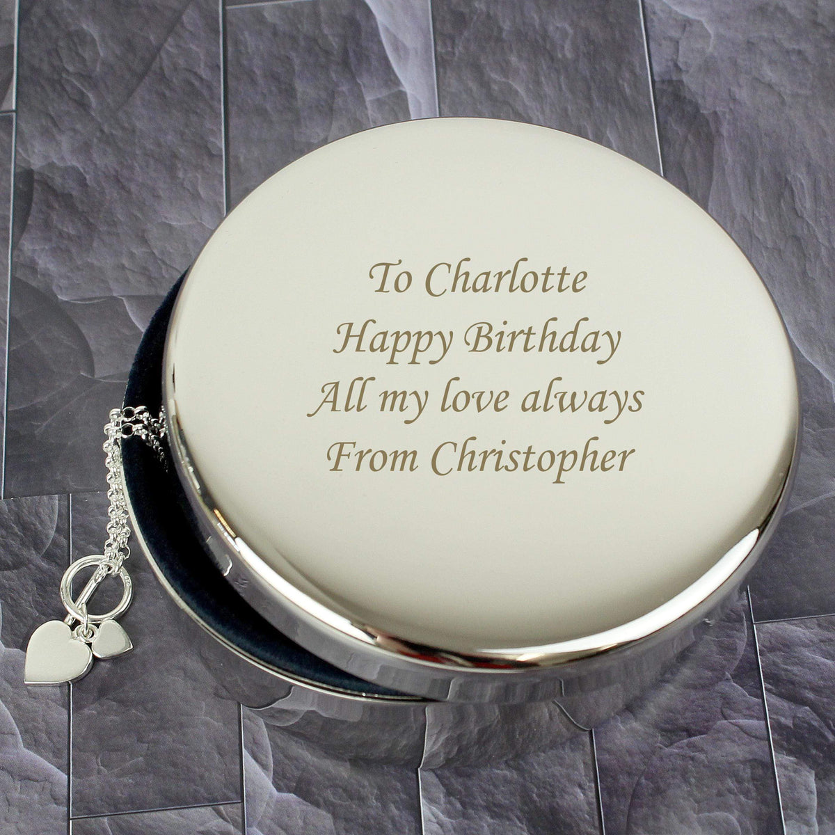Personalised Memento Personalised Round Trinket Box