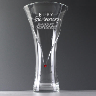 Personalised Memento Personalised Ruby Anniversary Large Hand Cut Diamante Heart Vase with Swarovski Elements