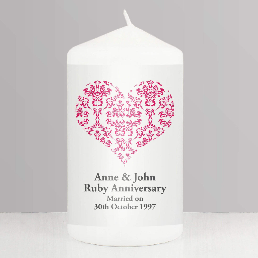 Personalised Memento Candles &amp; Reed Diffusers Personalised Ruby Damask Heart Candle
