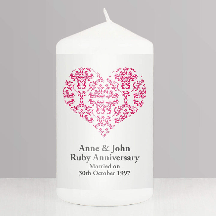 Personalised Memento Candles &amp; Reed Diffusers Personalised Ruby Damask Heart Candle