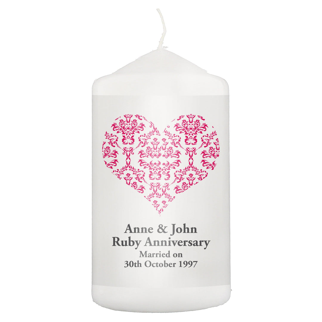 Personalised Memento Candles &amp; Reed Diffusers Personalised Ruby Damask Heart Candle