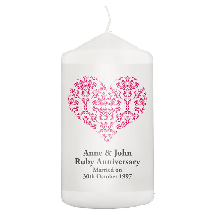 Personalised Memento Candles &amp; Reed Diffusers Personalised Ruby Damask Heart Candle