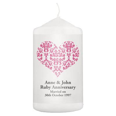 Personalised Memento Candles & Reed Diffusers Personalised Ruby Damask Heart Candle