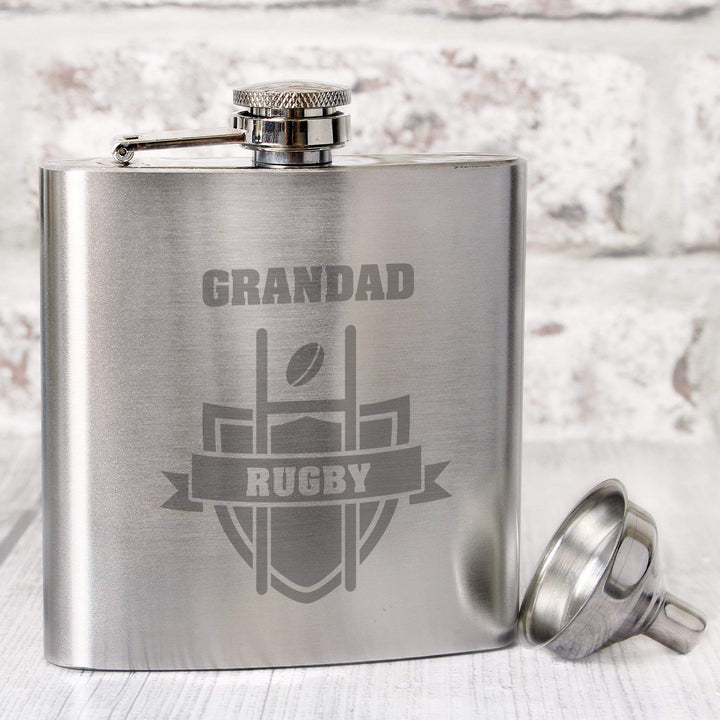Personalised Memento Glasses &amp; Barware Personalised Rugby Hip Flask
