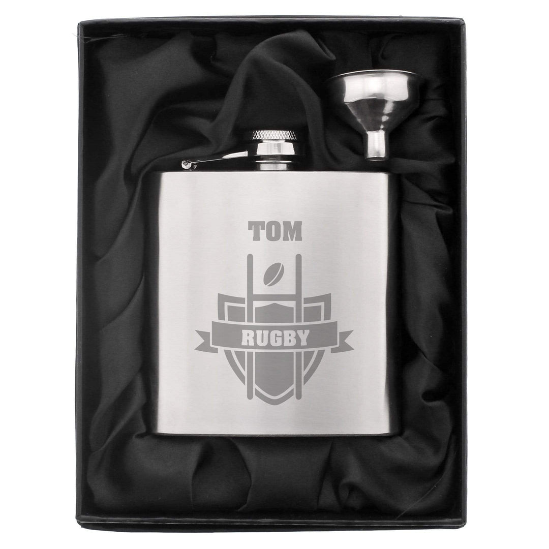 Personalised Memento Glasses &amp; Barware Personalised Rugby Hip Flask