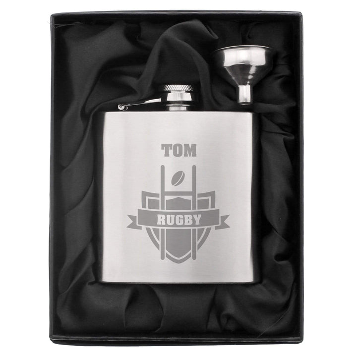 Personalised Memento Glasses &amp; Barware Personalised Rugby Hip Flask