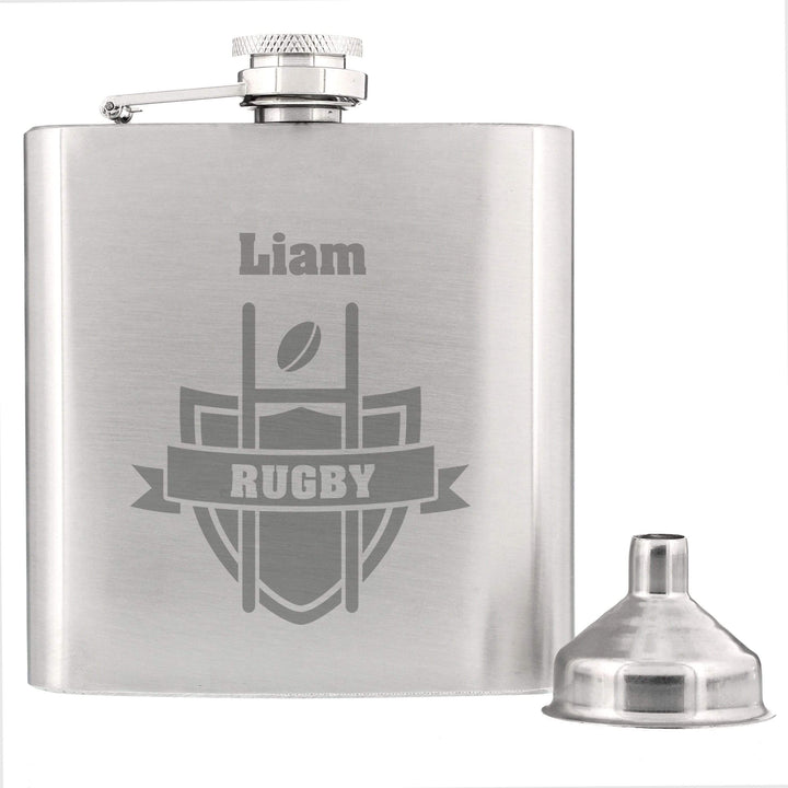 Personalised Memento Glasses &amp; Barware Personalised Rugby Hip Flask