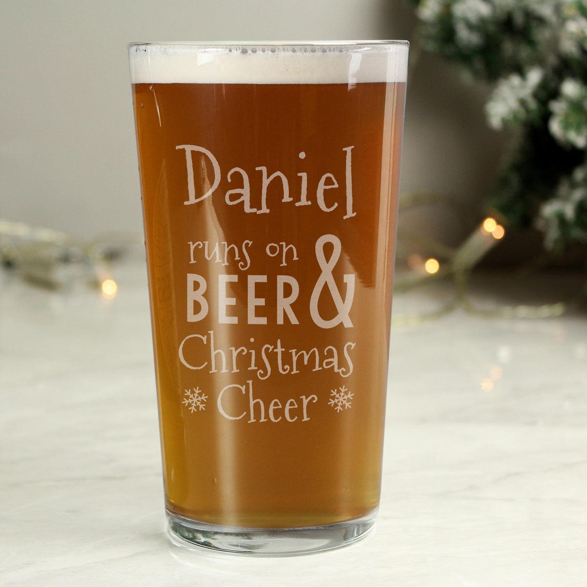 Personalised Memento Personalised Runs On Beer & Christmas Cheer Pint Glass