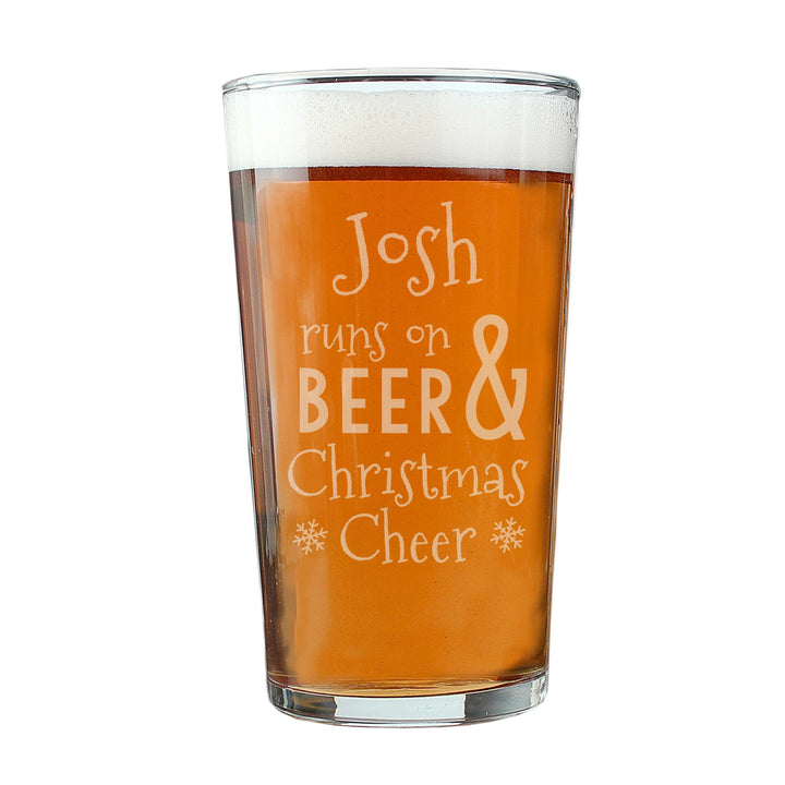 Personalised Memento Personalised Runs On Beer &amp; Christmas Cheer Pint Glass