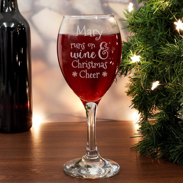 Personalised Memento Personalised Runs On Wine &amp; Christmas Cheer Wine Glass
