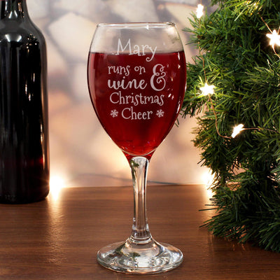 Personalised Memento Personalised Runs On Wine & Christmas Cheer Wine Glass