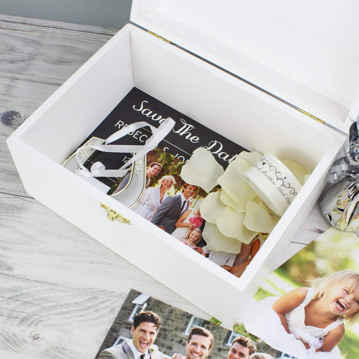 Personalised Memento Trinket, Jewellery &amp; Keepsake Boxes Personalised Rustic Heart White Wooden Keepsake Box