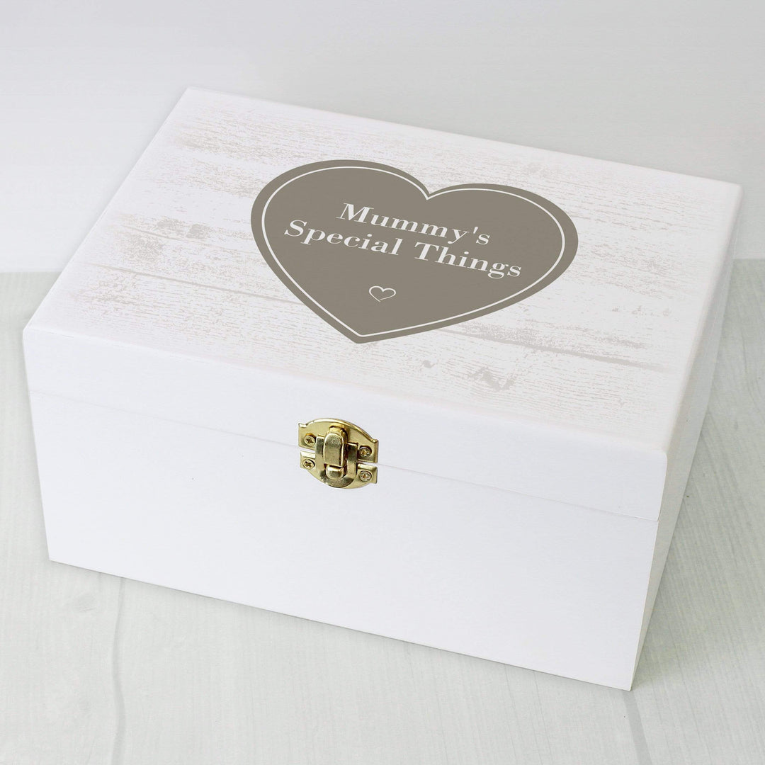Personalised Memento Trinket, Jewellery &amp; Keepsake Boxes Personalised Rustic Heart White Wooden Keepsake Box