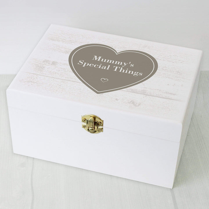 Personalised Memento Trinket, Jewellery &amp; Keepsake Boxes Personalised Rustic Heart White Wooden Keepsake Box