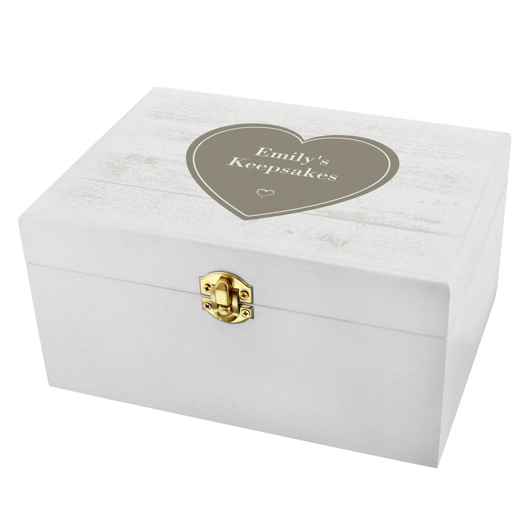 Personalised Memento Trinket, Jewellery &amp; Keepsake Boxes Personalised Rustic Heart White Wooden Keepsake Box