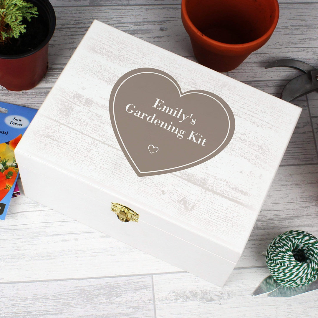 Personalised Memento Trinket, Jewellery &amp; Keepsake Boxes Personalised Rustic Heart White Wooden Keepsake Box