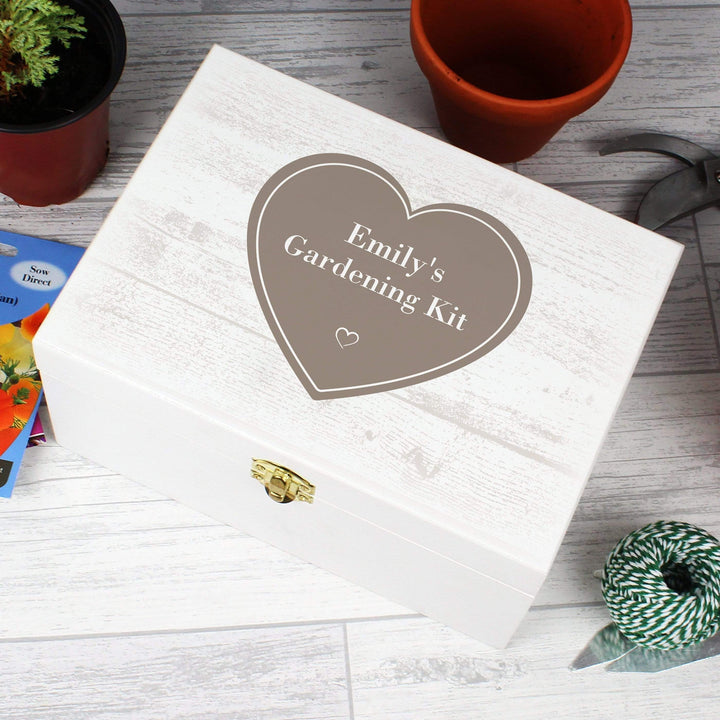 Personalised Memento Trinket, Jewellery &amp; Keepsake Boxes Personalised Rustic Heart White Wooden Keepsake Box