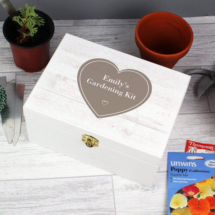 Personalised Memento Trinket, Jewellery &amp; Keepsake Boxes Personalised Rustic Heart White Wooden Keepsake Box