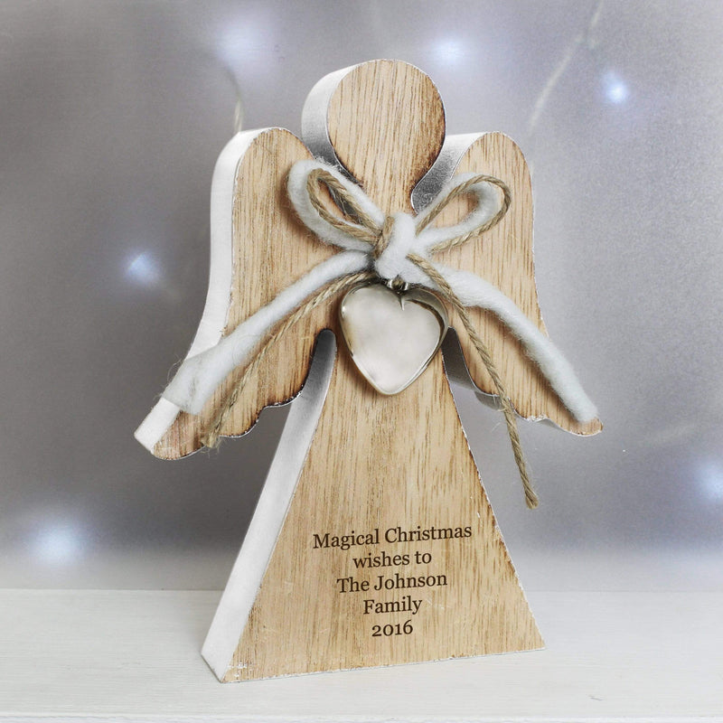 Personalised Memento Wooden Personalised Rustic Wooden Angel Decoration