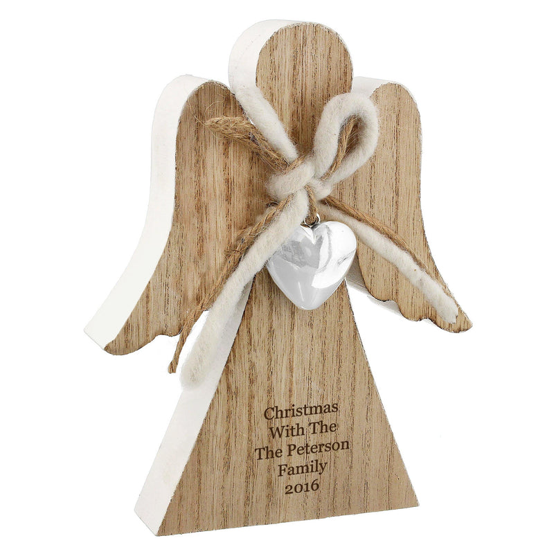 Personalised Memento Wooden Personalised Rustic Wooden Angel Decoration