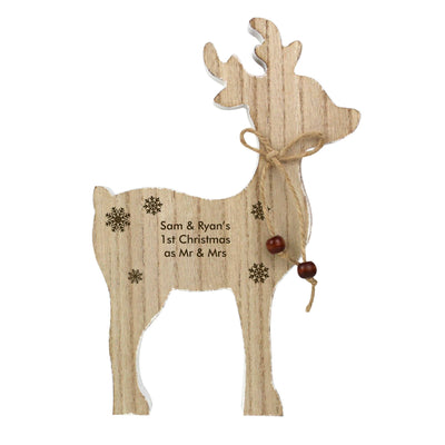 Personalised Memento Wooden Personalised Rustic Wooden Reindeer Decoration