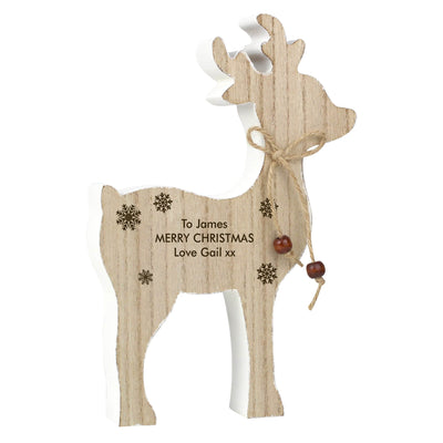 Personalised Memento Wooden Personalised Rustic Wooden Reindeer Decoration