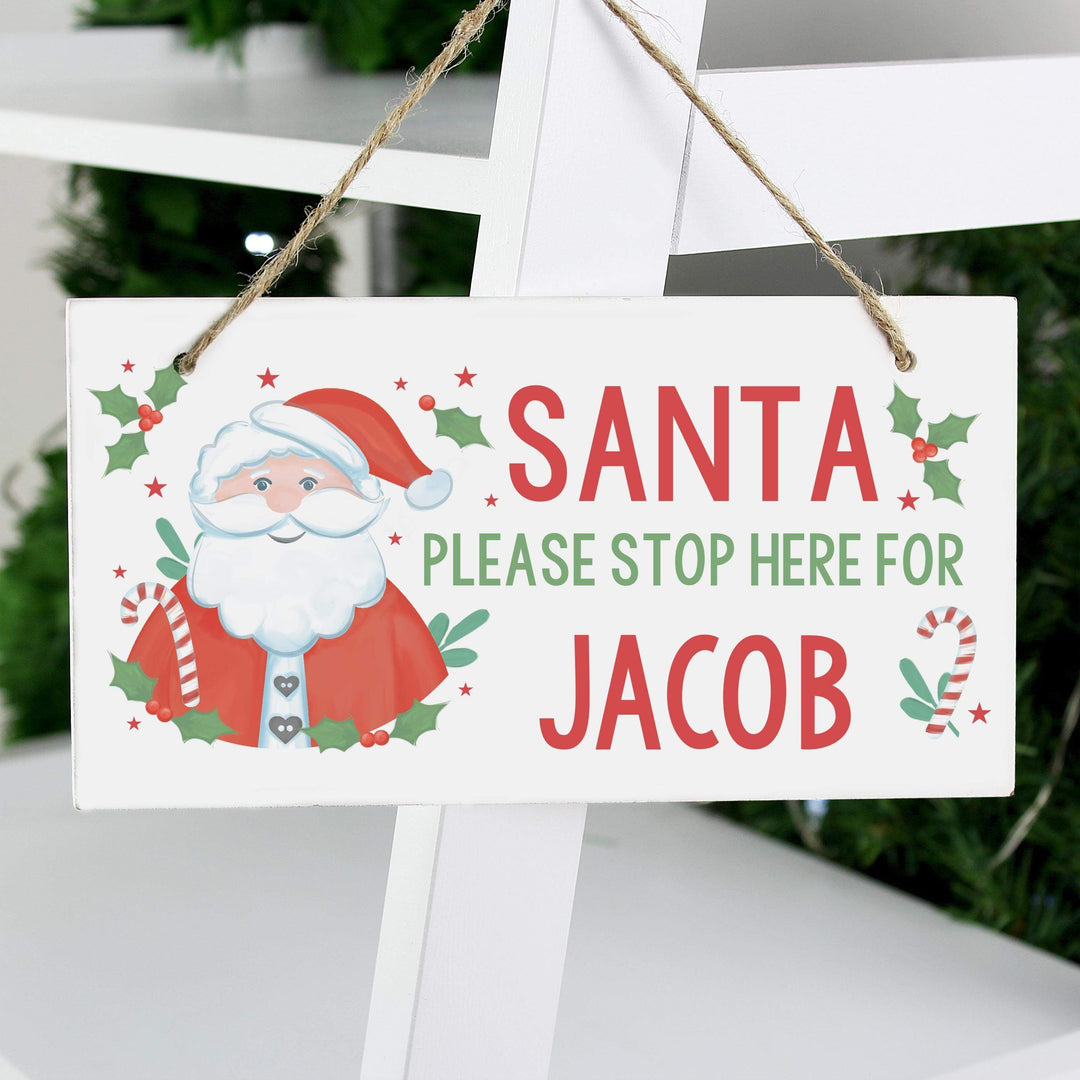 Personalised Memento Personalised Santa Stop Here Wooden Sign