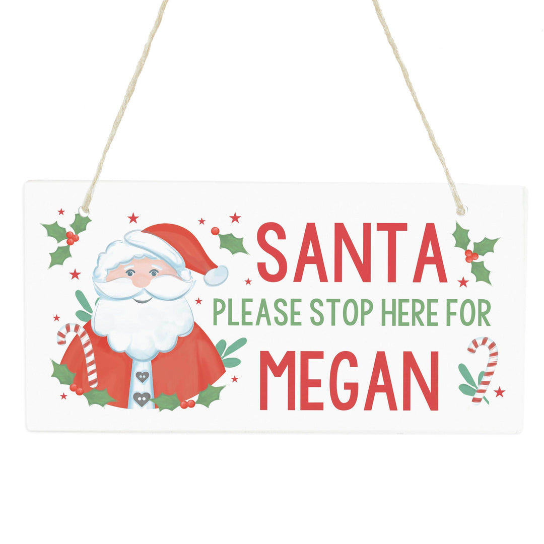 Personalised Memento Personalised Santa Stop Here Wooden Sign