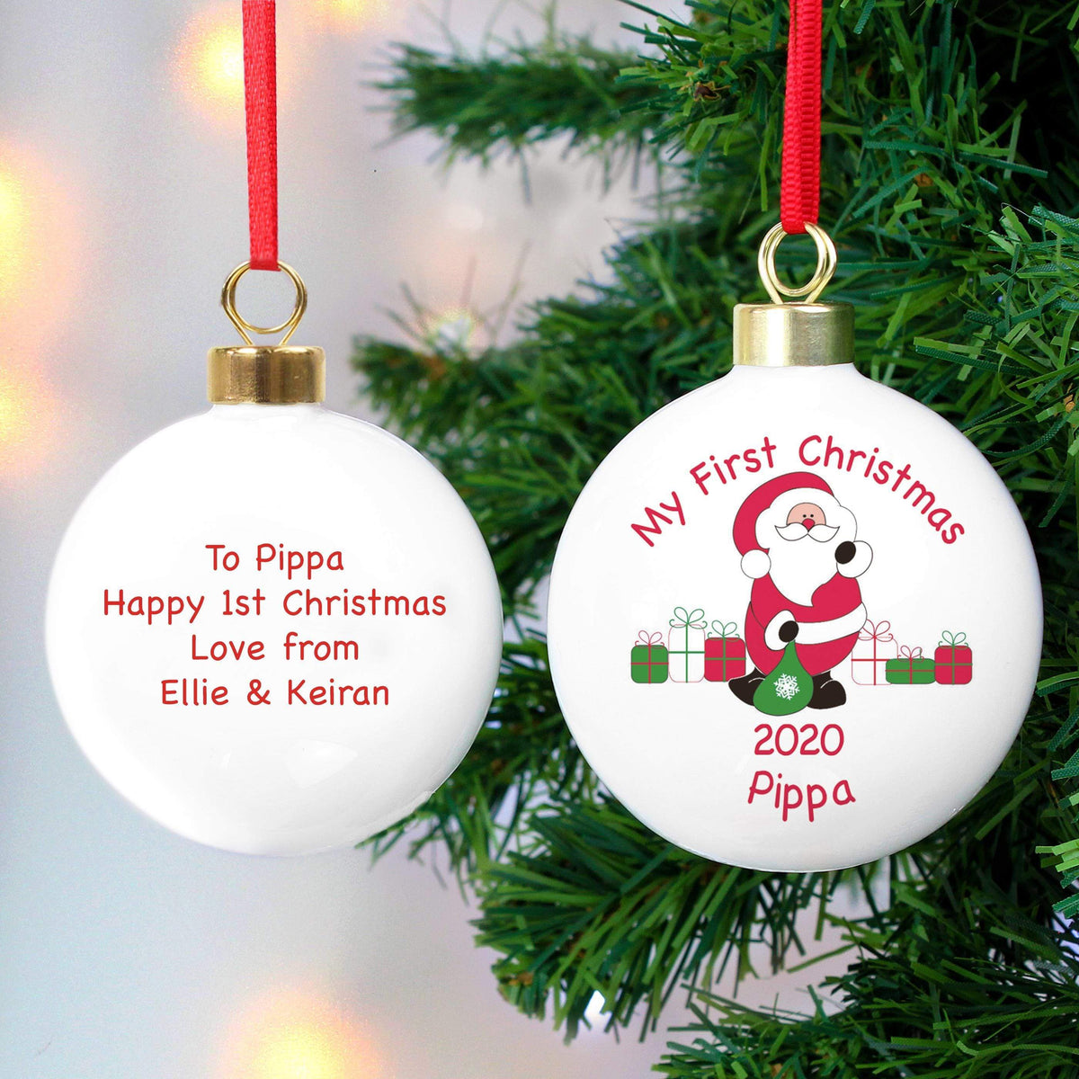 Personalised Memento Personalised Santa with Presents Bauble