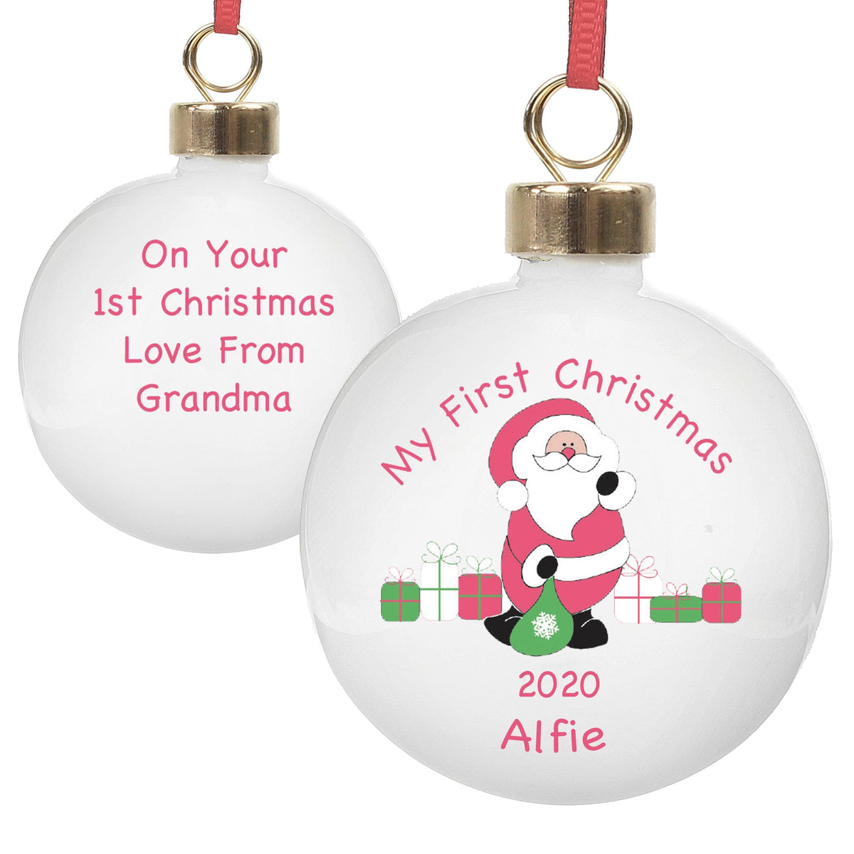 Personalised Memento Personalised Santa with Presents Bauble