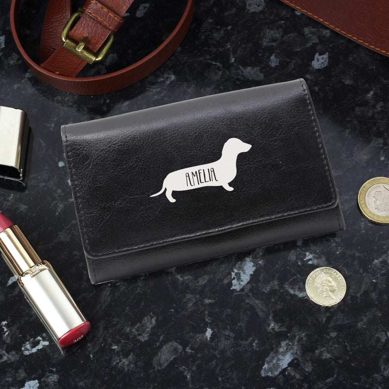 Personalised Memento Leather Personalised Sausage Dog Black Purse