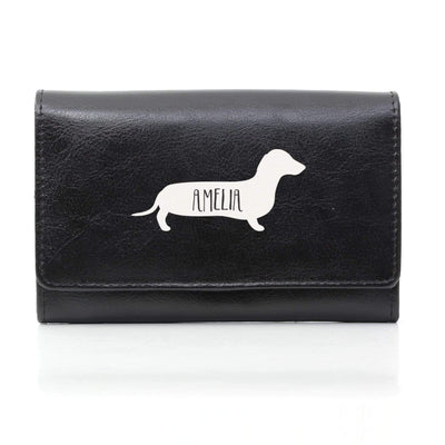 Personalised Memento Leather Personalised Sausage Dog Black Purse